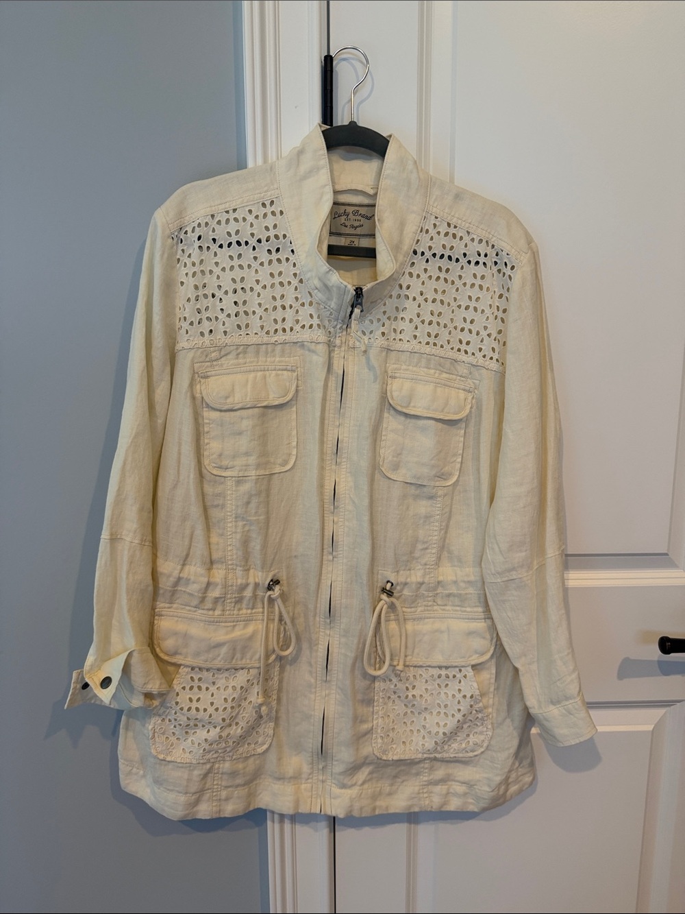 Lucky Brand Light Cream Eyelet Zip-Front Utility Jacket